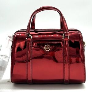 Michael Kors Jet Set Small Patent Duffel Crossbody Bag Cherry